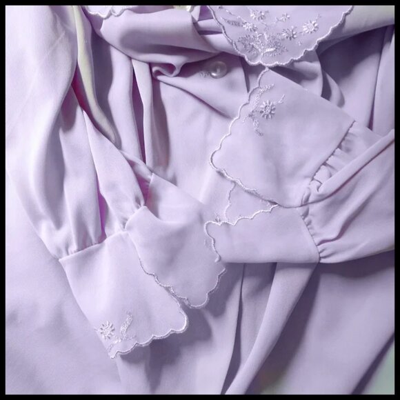 Vintage Nylon Pajamas Large Lavender PJs with Embroidered Details VFG 50s - Picture 8 of 16